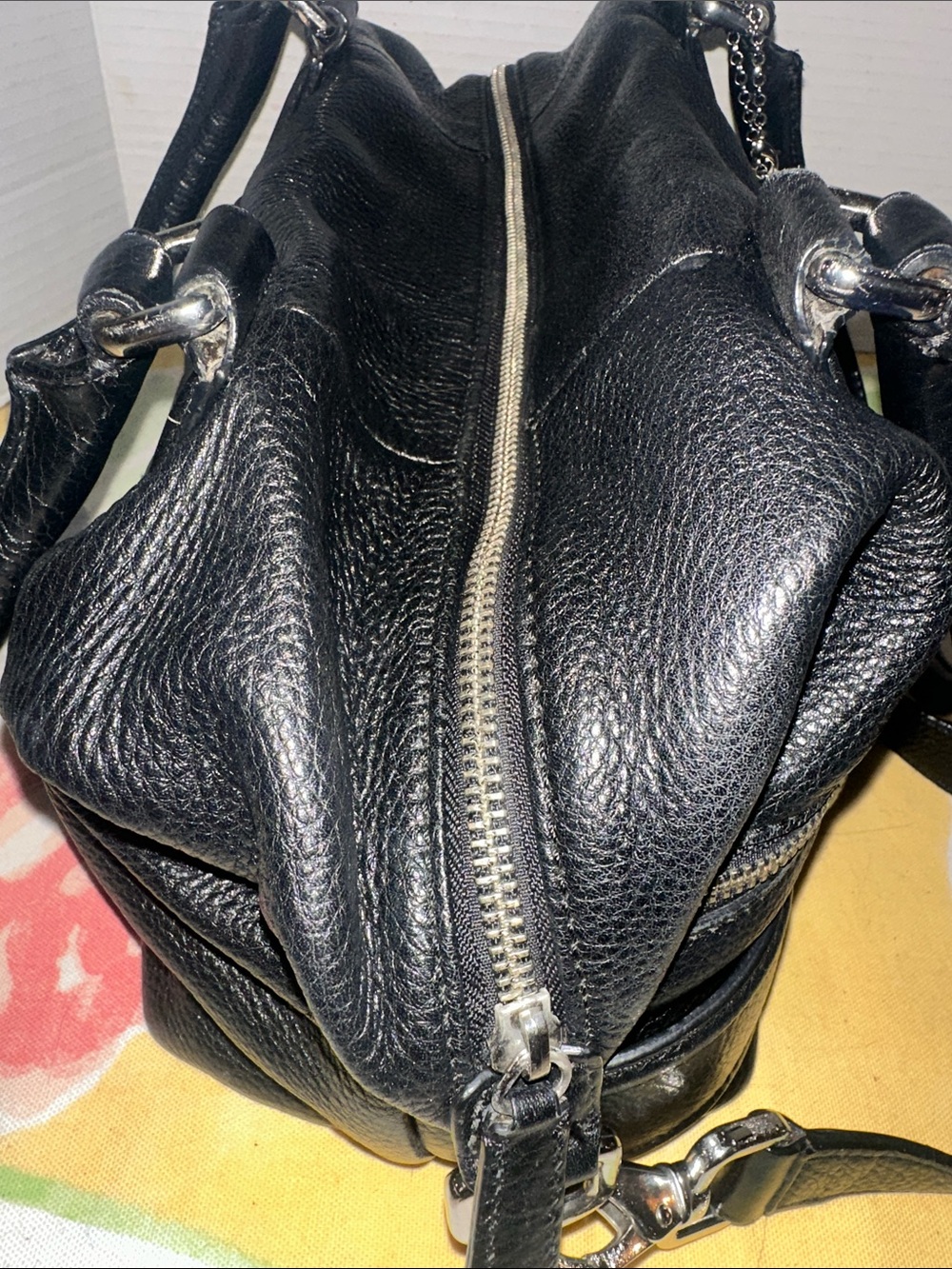 Cole Haan Black Gramercy Archer Leather Satchel Bag w Crossbody Strap & Charm - Picture 9 of 15